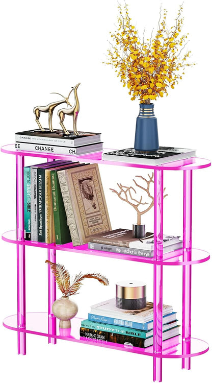 Clear Bookshelf, Acrylic Bookcase with Open Book Shelf Console Table for Entryway Office (3 Tier