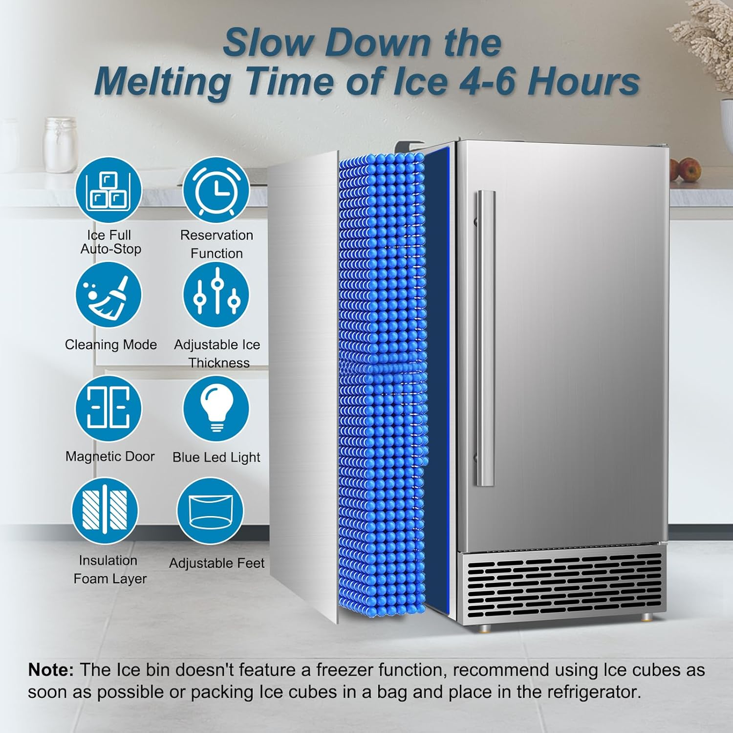 Commercial Ice Maker Machine 120 LBS/24H, 60 LBS Cold Preservation Bin for 4-6 H, Freestanding