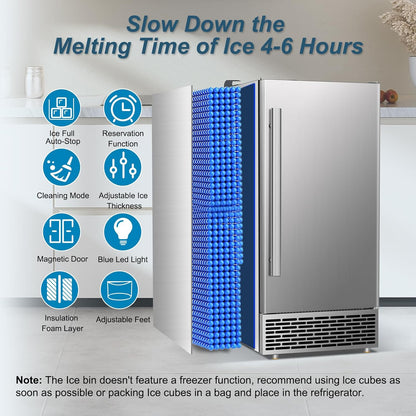Commercial Ice Maker Machine 120 LBS/24H, 60 LBS Cold Preservation Bin for 4-6 H, Freestanding
