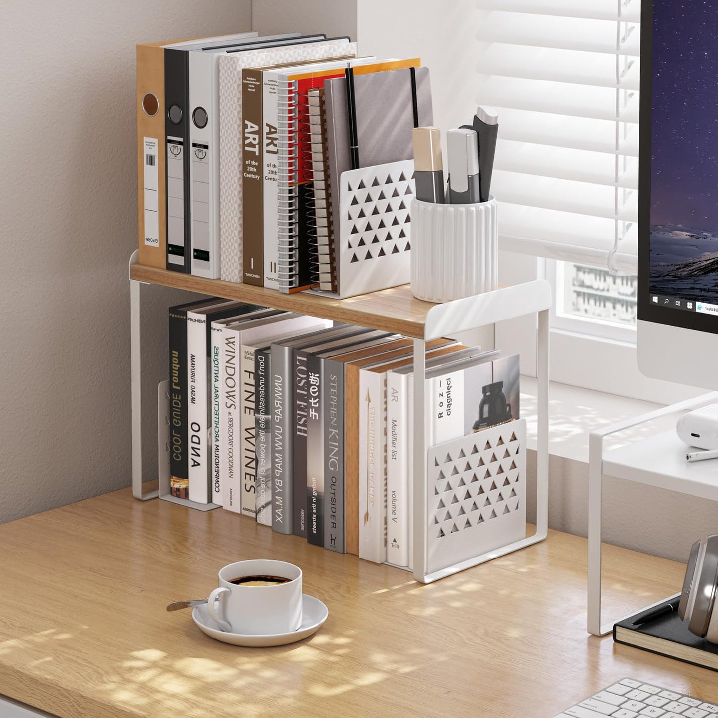 Mitus Shelf Organizer and Storage, Tiered Wood Cabinet Rack for The Kitchen Counter, Bathroom
