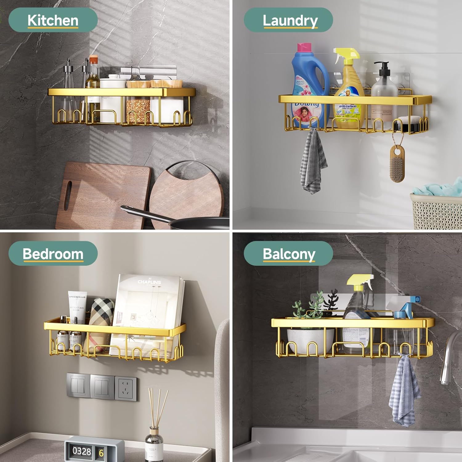 Veken Adhesive Shower Caddy 6-Pack,Gifts for Women Mom,Heavy Weight Bearing,Large Wall Mounted