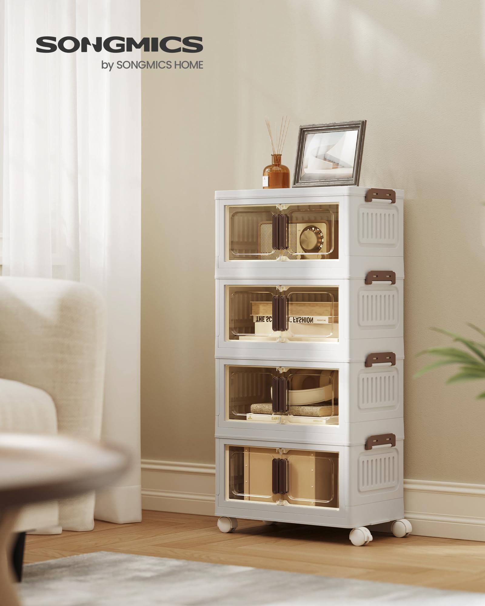 SONGMICS 26QT stackable storage bins with 1 Lid, 4-Tier Foldable Bins