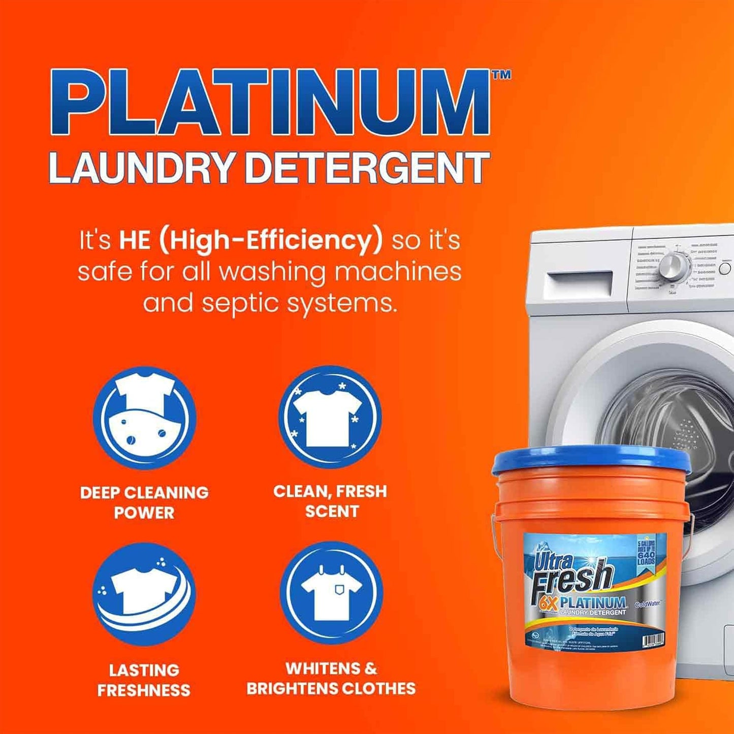 Ultra Fresh Liquid Laundry Detergent Washing Soap, 6X Platinum, ColdWater, 5 Gallon – Fabric Odor