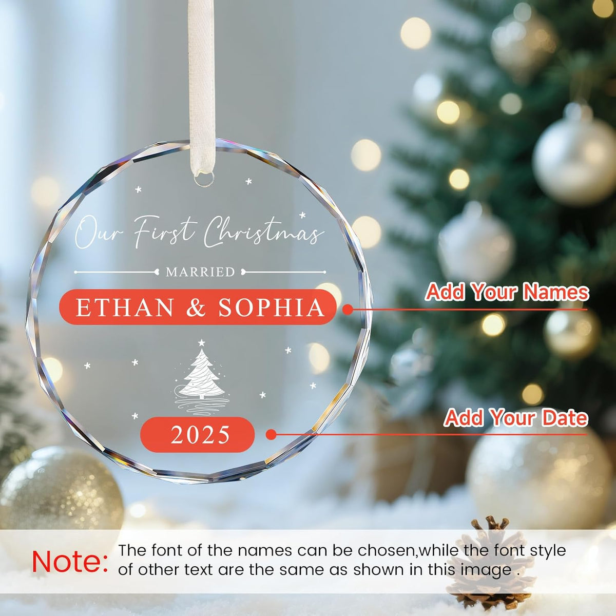 Personalized First Christmas Married Ornament 2025, 1st Year Wedding Ornament for Newlywed, Custom