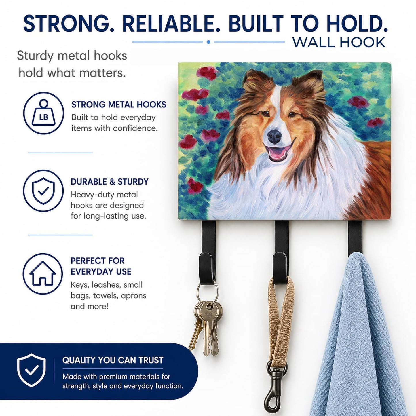Caroline's Treasures 7424TH68 Sheltie Leash or Key Holder, Wall Hooks, Key Hooks Holder, Coat Rack