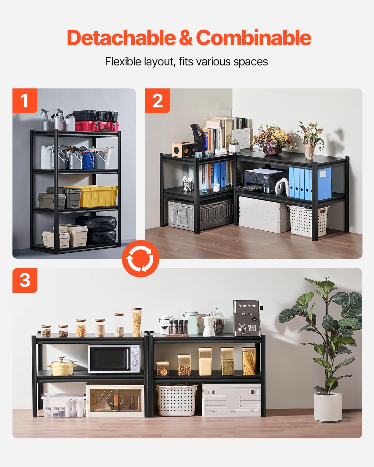 VEVOR Storage Shelves, 2400 lbs, 4 Tier Garage Storage Shelving, 20" D x 40" W x 57" H Adjustable