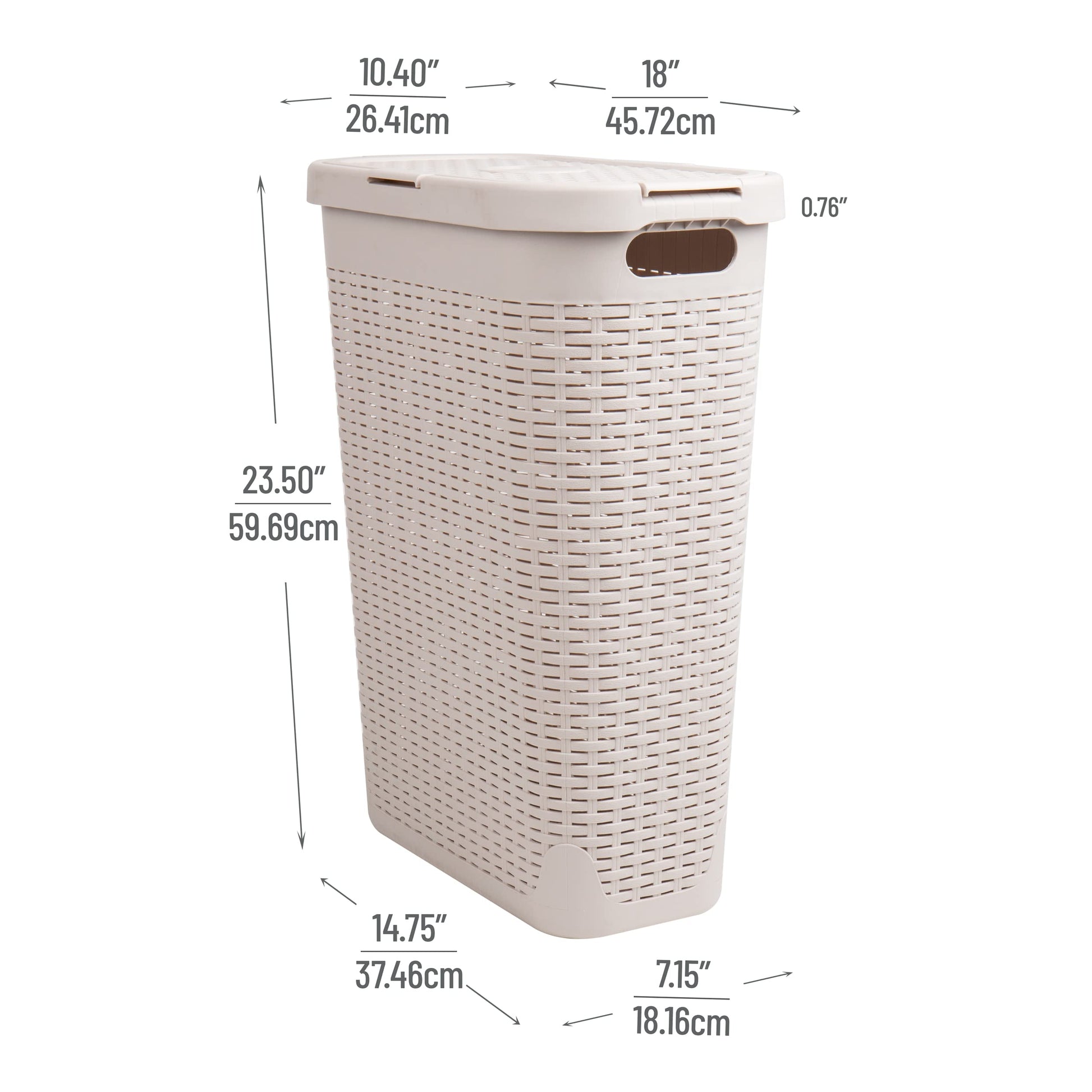 Mind Reader Slim Laundry Hamper with Lid, 40L Clothes Basket, Narrow Tapered Design with Ventilated