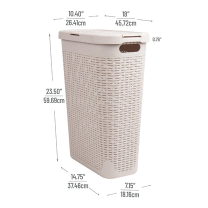 Mind Reader Slim Laundry Hamper with Lid, 40L Clothes Basket, Narrow Tapered Design with Ventilated