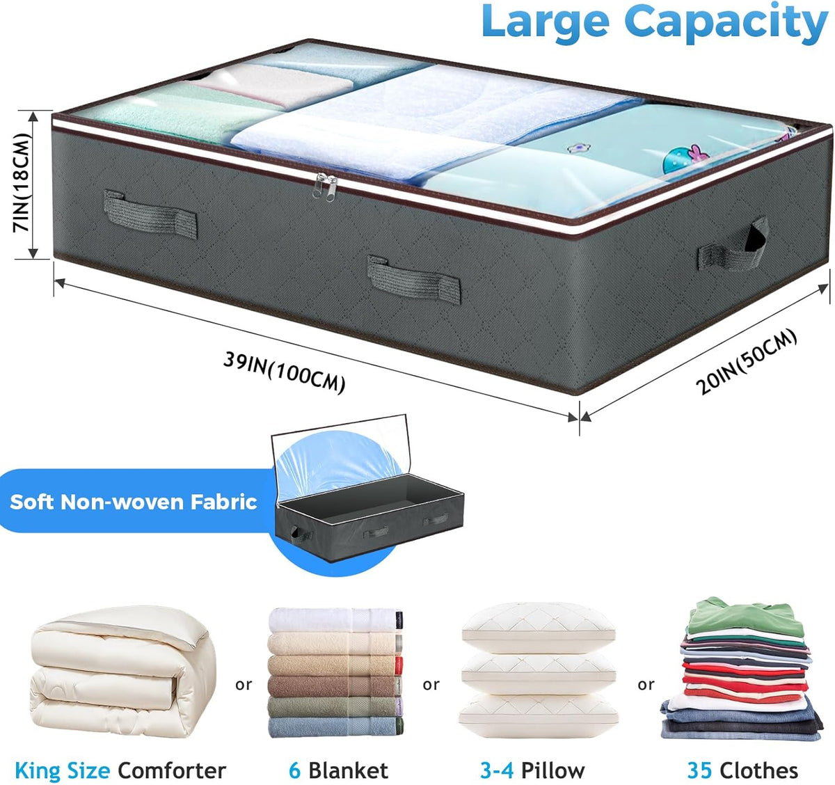 Budding Joy 90L Under Bed Storage Containers, Closet Organizers and Storage Bins, Foldable Underbed