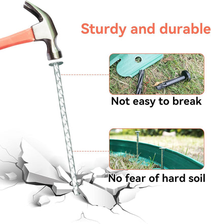 8" Heavy Duty Spiral Landscape Spikes - Solid Galvanized Metal Garden Stakes for Fixing Paver