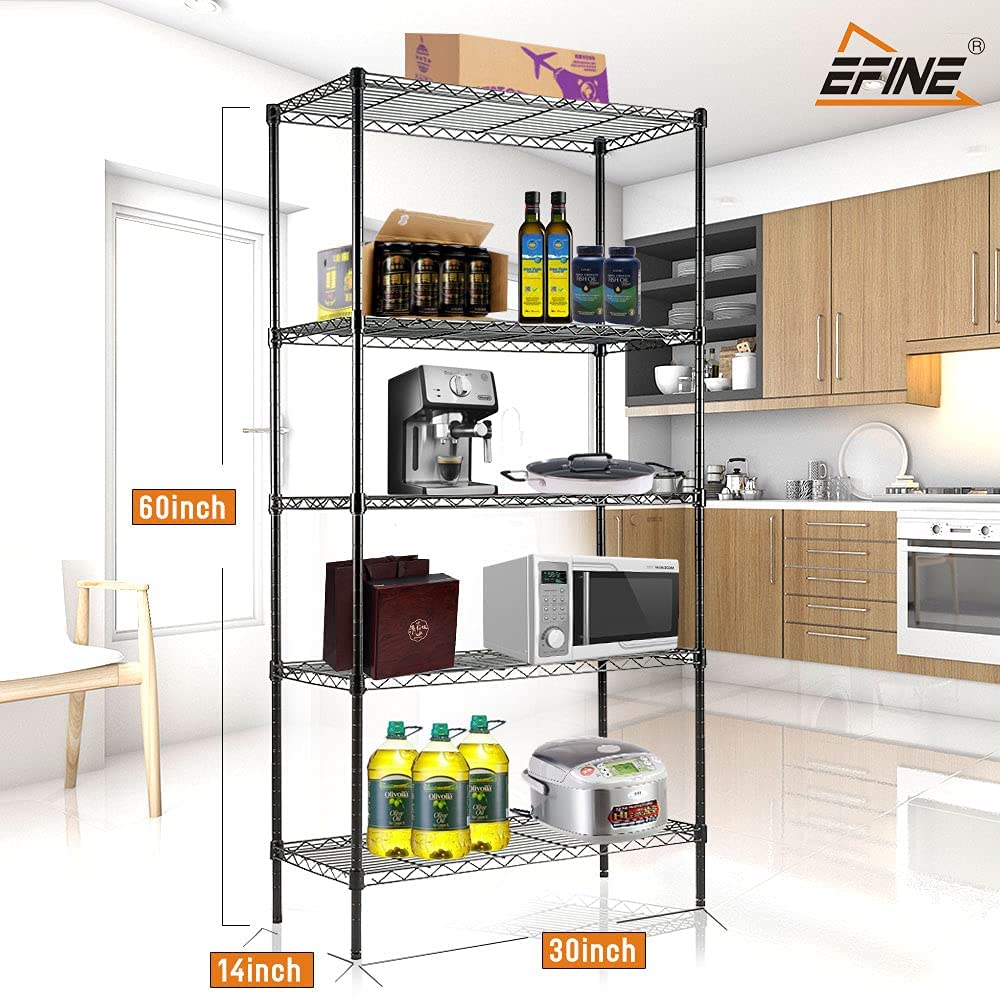 EFINE 5-Shelf Shelving Unit with Shelf Liners Set of 5, Adjustable, Metal Wire Shelves, 150lbs