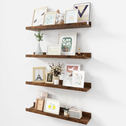 Picture Ledge Shelf, Wood Floating Shelves Set of 4, 24 inch Picture Ledge Shelves, Photo Ledge