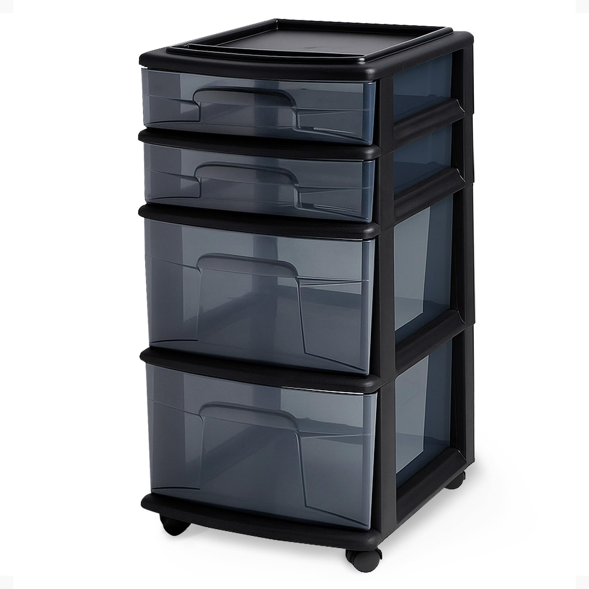 HOMZ Drawer Tower, 4-Tier Storage Cart with Removable Wheels, Black Frame