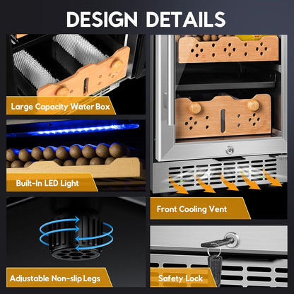 Tylza 88L Ciagr Humidor Cabinet, Humidity & Temp Control Electric Humidors for Cigars, 546 Counts