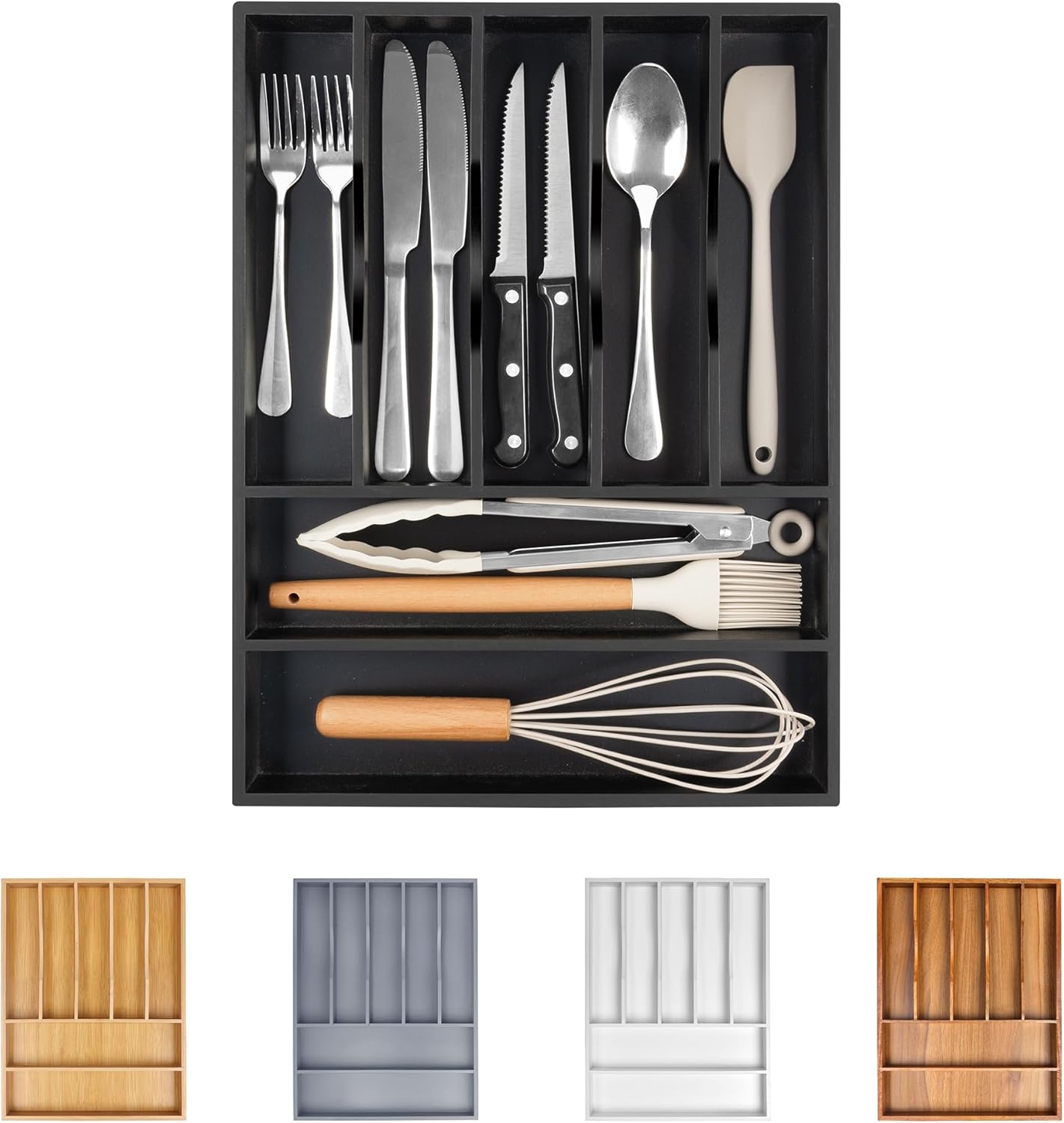 Bellsal Bamboo Silverware Drawer Organizer, Utensil Kitchen Drawer Organizer, Utensil Holder