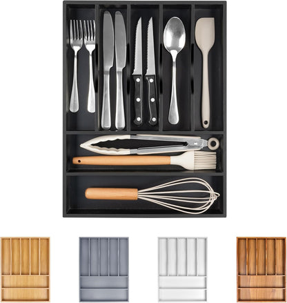 Bellsal Bamboo Silverware Drawer Organizer, Utensil Kitchen Drawer Organizer, Utensil Holder