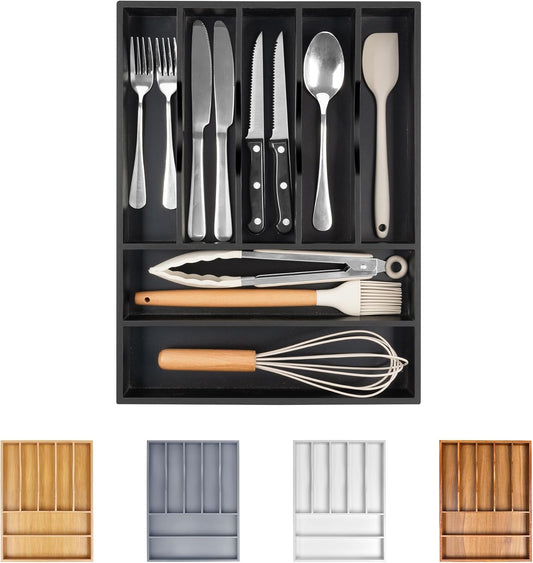 Bellsal Bamboo Silverware Drawer Organizer, Utensil Kitchen Drawer Organizer, Utensil Holder