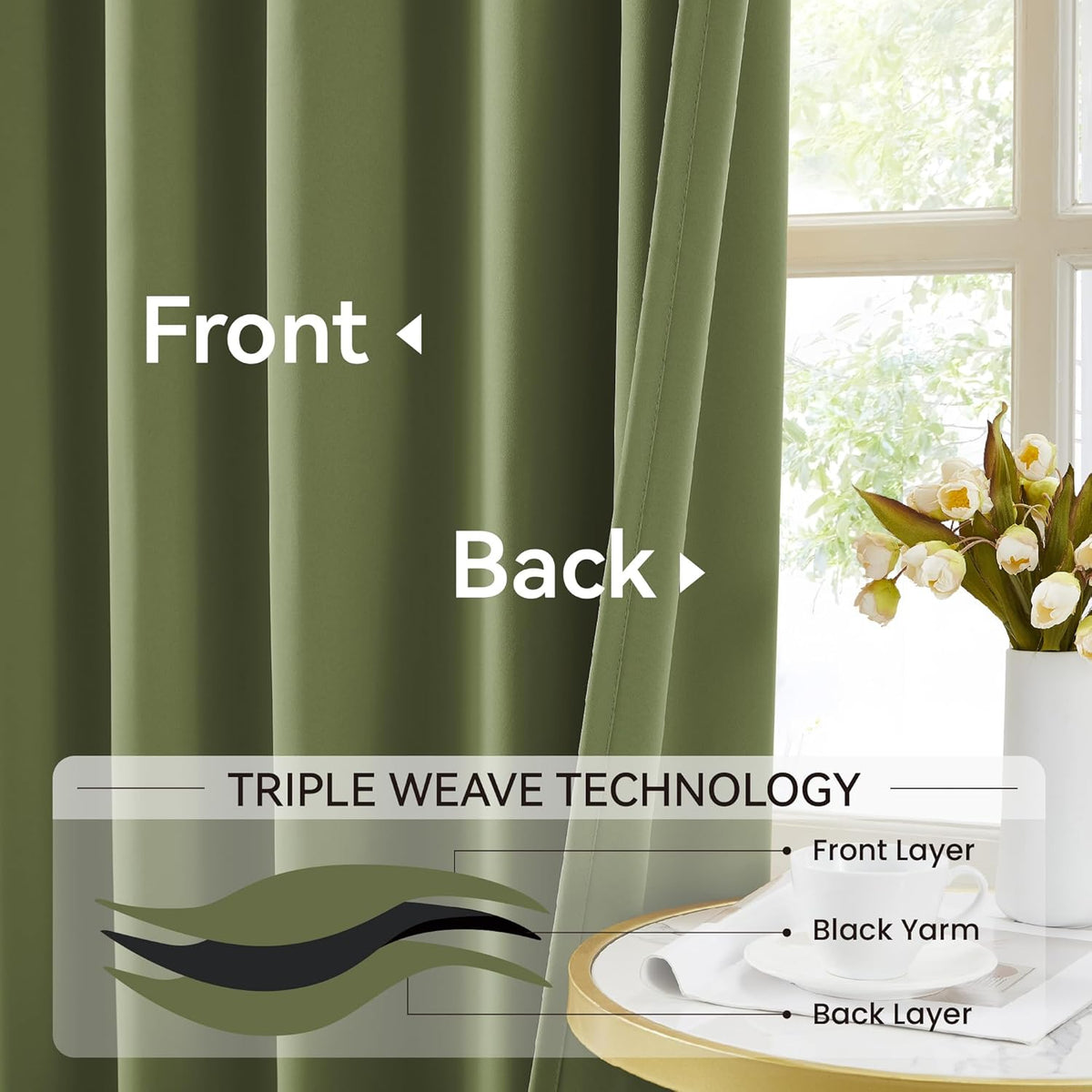 KangBang 60” Wide Sage Green Blackout Curtains 102 Inches Long, Pinch Pleated Thermal Insulated