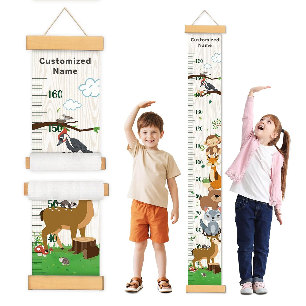 Personalized Name Growth Chart Wall Decor for Kids – Canvas Removable Height Chart Measuring Ruler