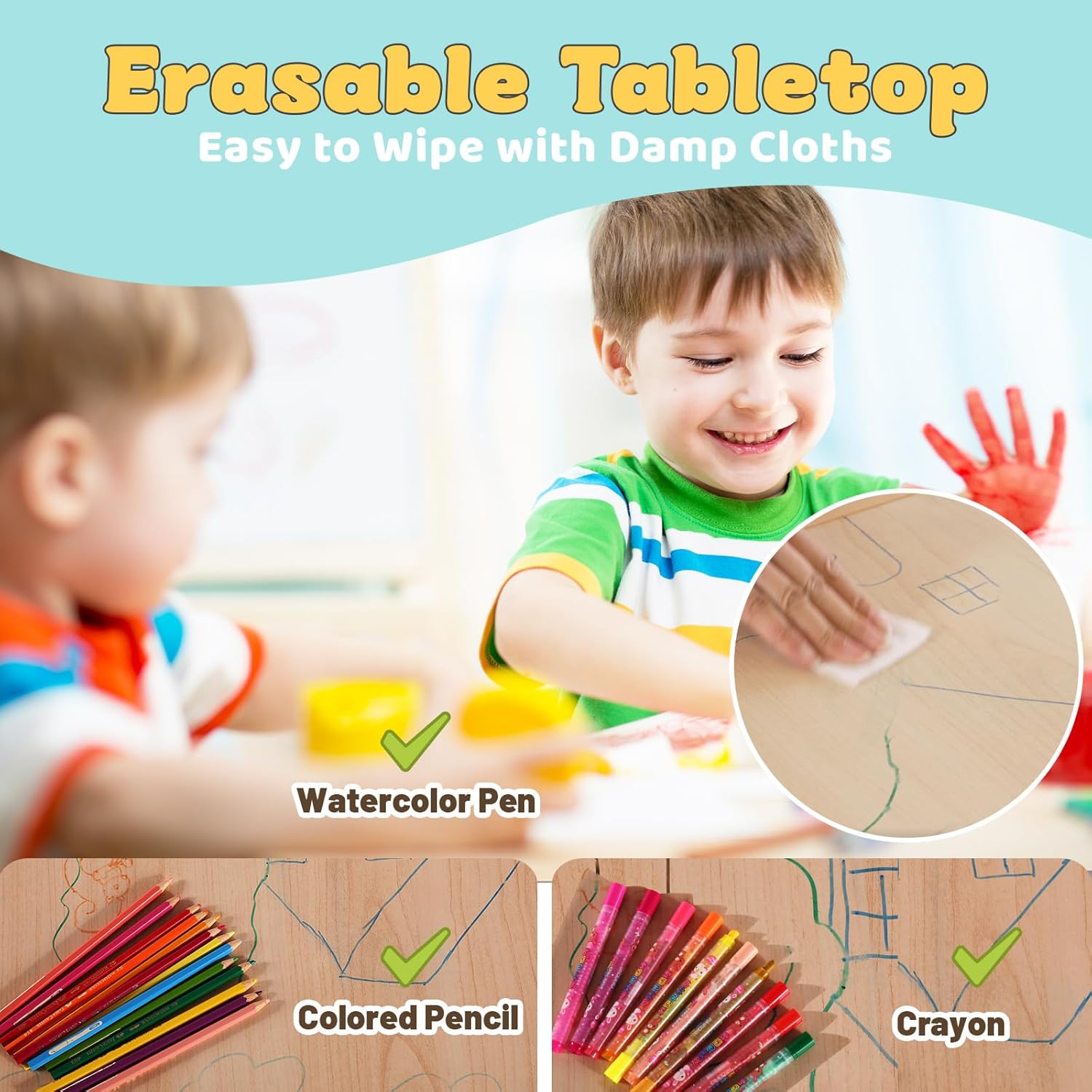 FUNLIO Kids Table and 4 Chairs Set, Height Adjustable Toddler Table and Chair Set for Ages 3-8