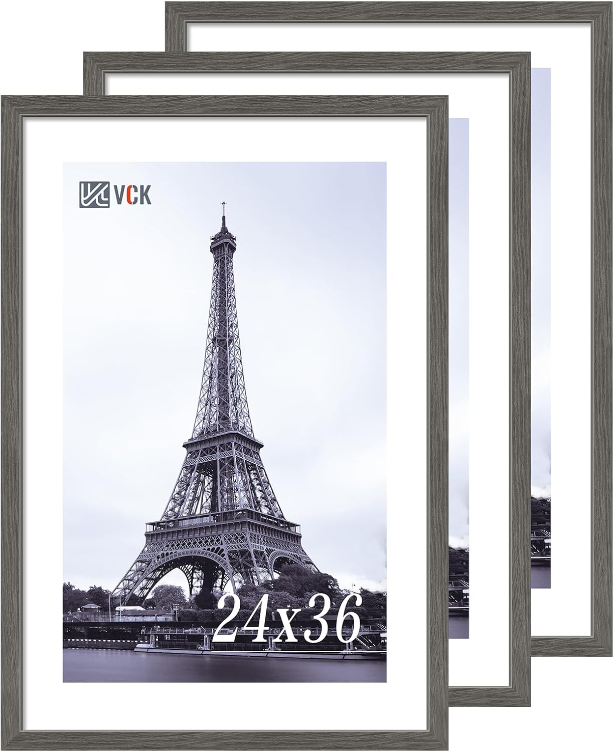 VCK 24x36 Poster Frame 3 Pack, Gray Solid Wood Picture Frame, Exclusive Wood Grain, Wall Mounting