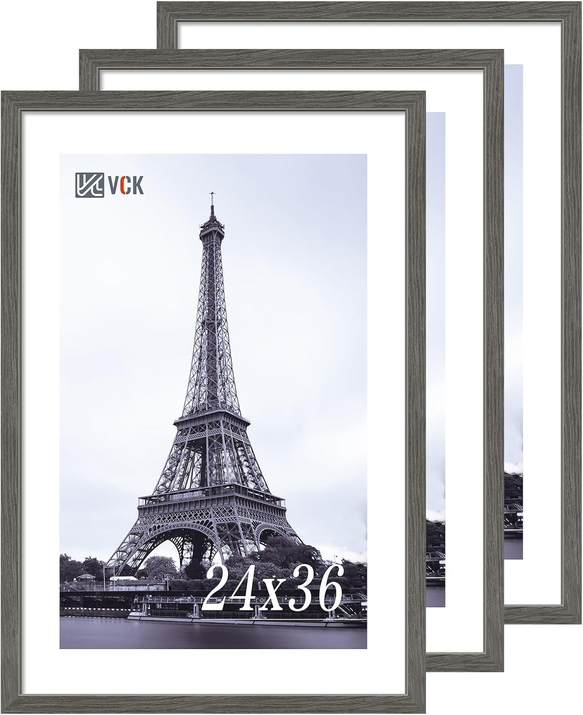 VCK 24x36 Poster Frame 3 Pack, Gray Solid Wood Picture Frame, Exclusive Wood Grain, Wall Mounting
