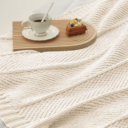 Amélie Home Chenille Knit Throw Blanket for Couch, Chevron Texture Decorative Soft Blanket for