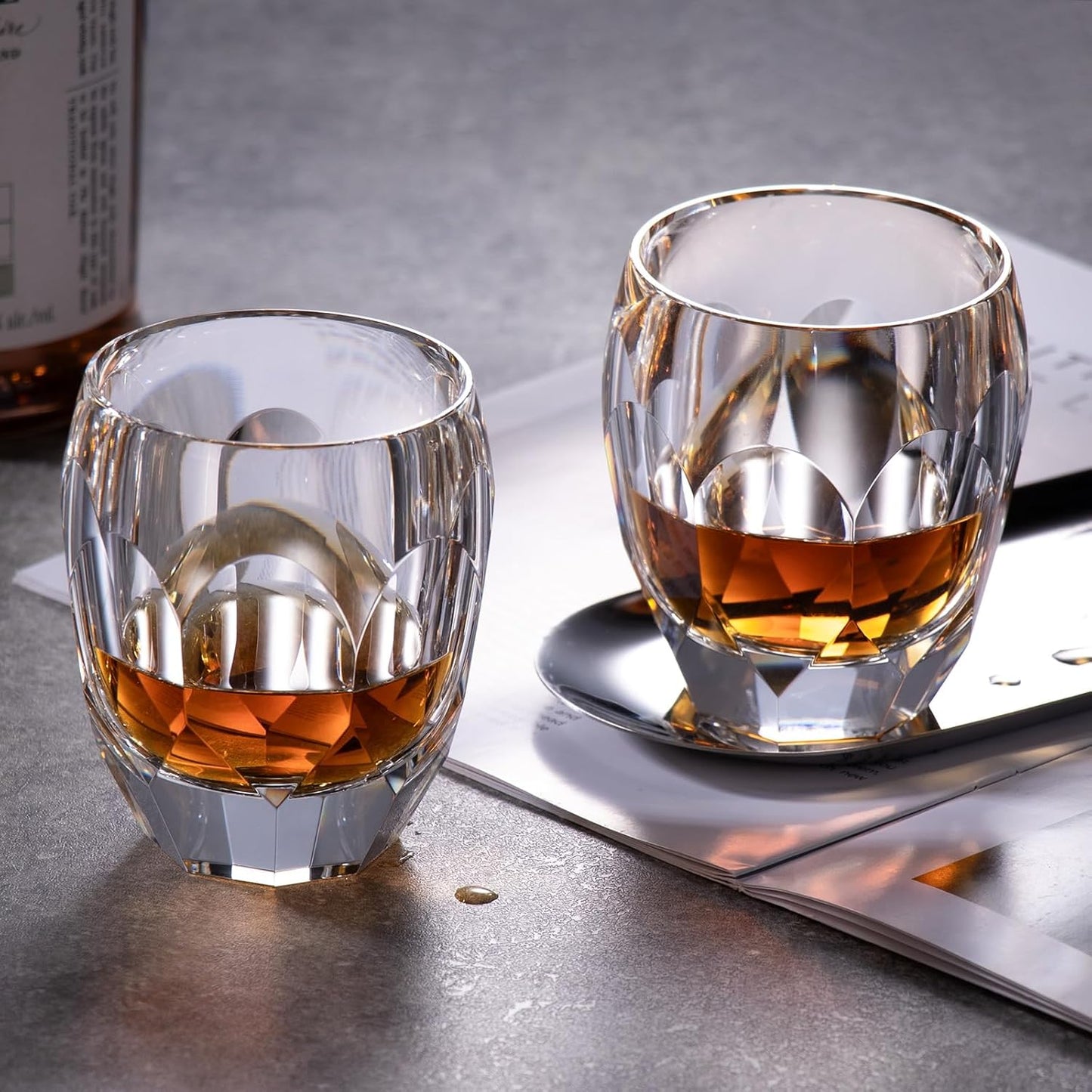 KAMMAK Crystal Whiskey Glasses Set of 2, Luxury 7.44oz Old Fashioned Glasses Stemless, Handcrafted