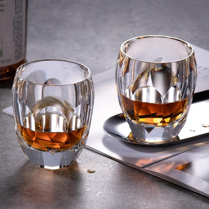 KAMMAK Crystal Whiskey Glasses Set of 2, Luxury 7.44oz Old Fashioned Glasses Stemless, Handcrafted