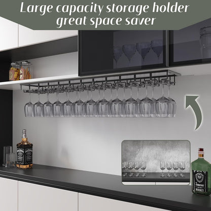 Xverycan Wine Glass Rack Under Cabinet, 12 Row Extreme Large Stemware Hanger, Metal Wine Goblet