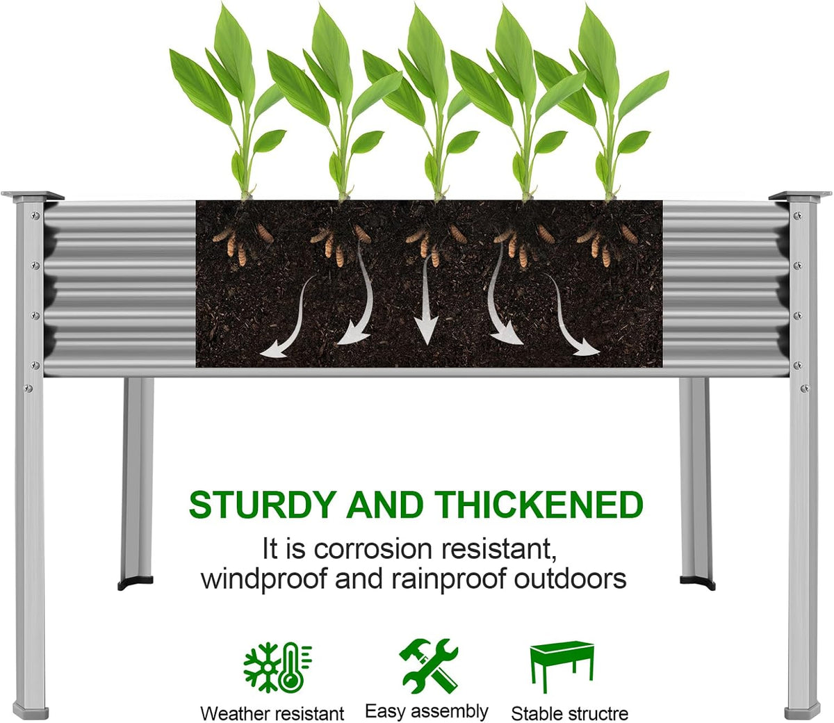 Land Guard 2Pcs Galvanized Raised Garden Bed with Legs, 48×24×32in Large Metal Elevated Raised