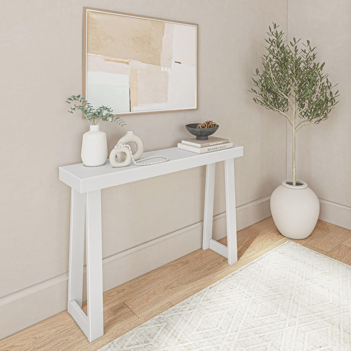 Plank+Beam Solid Wood Console Table, 46.25 Inch, Sofa Table, Narrow Entryway Table for Hallway