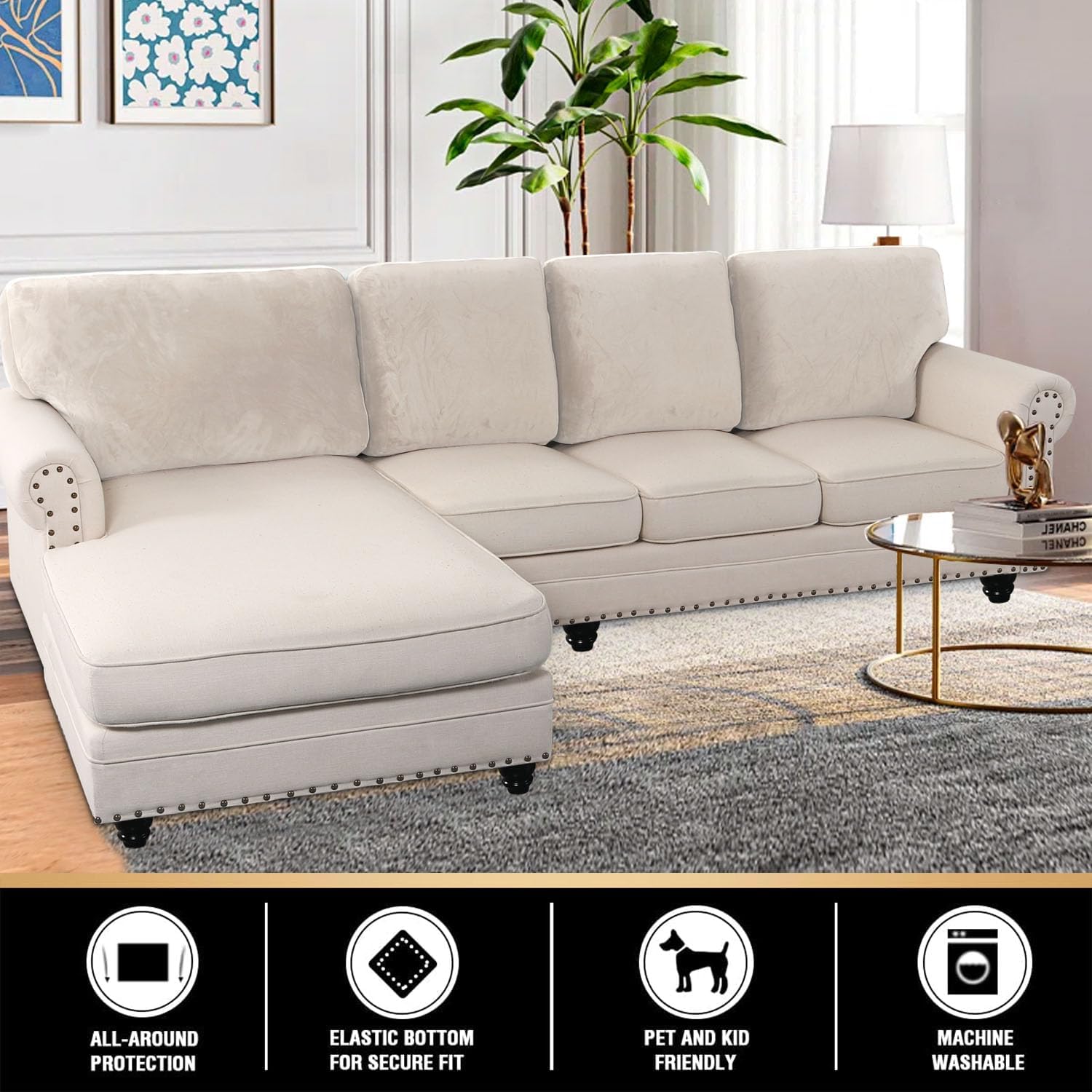 PrinceDeco Sectional Couch Covers Velvet Cushion Covers for Sectional Couch Washable Cushion Covers