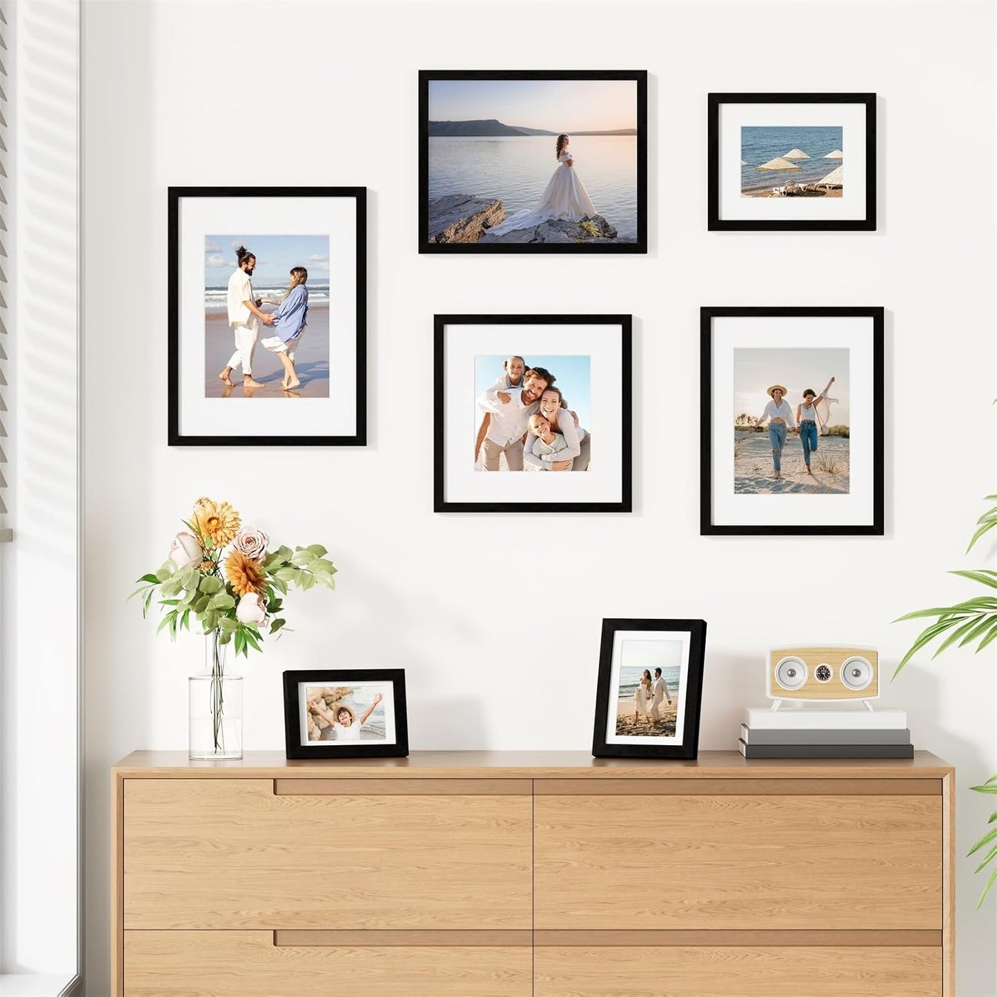 Vittanly 5x7 Picture Frames Set of 9, Shatter Resistant Plexiglass, Display 4x6 Pictures with Mat