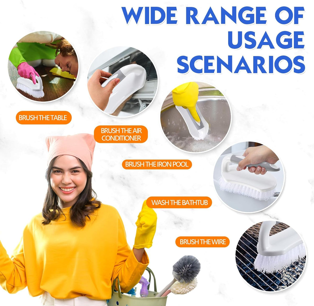 Lallisa 12 Pcs Scrub Brush for Cleaning with Handle Comfortable to Grip Heavy-Duty Flexible Stiff