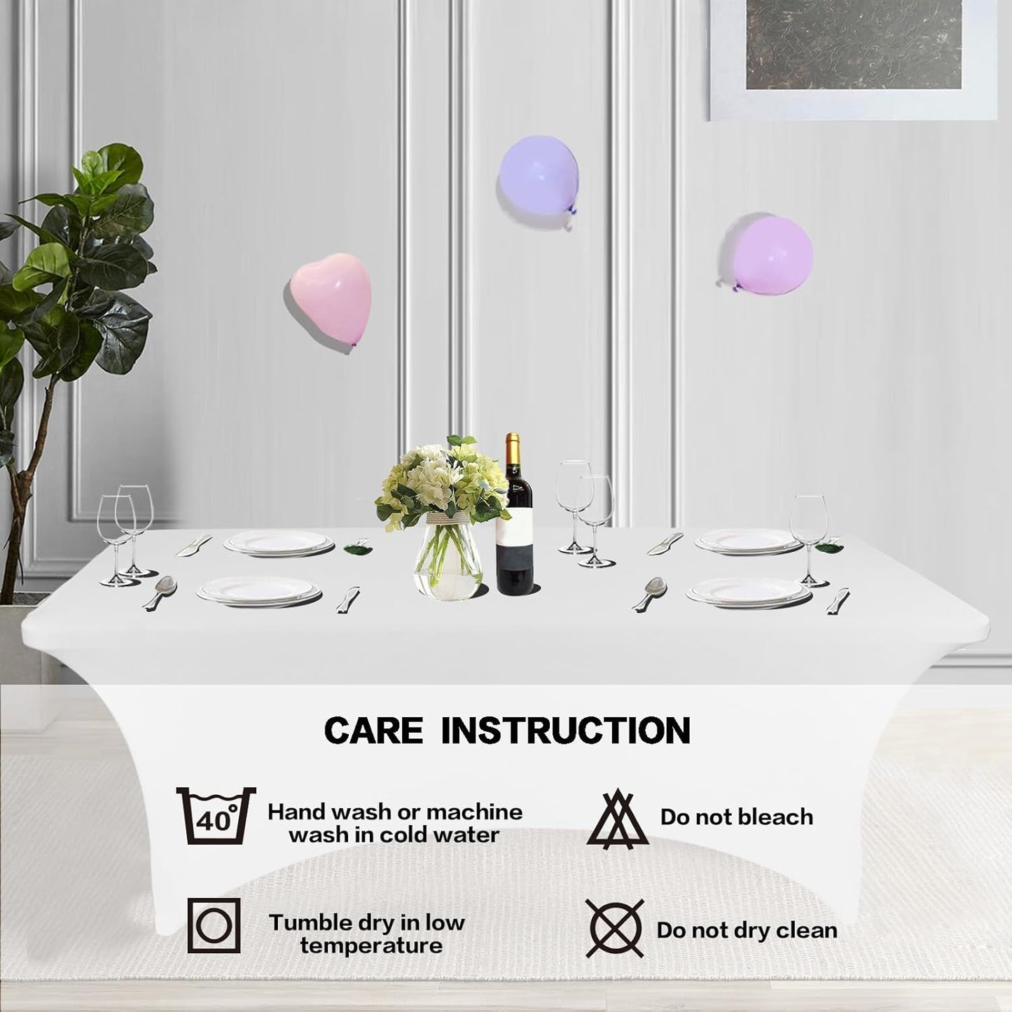 IVAPUPU 2 Pack 6FT Table Cloth for Rectangular Fitted Events Stretch White Table Covers Washable