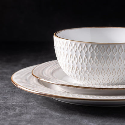 GBHOME Ceramic Dinnerware Sets, 24 pcs Embossed Elegant Stoneware Plates and Bowls Sets