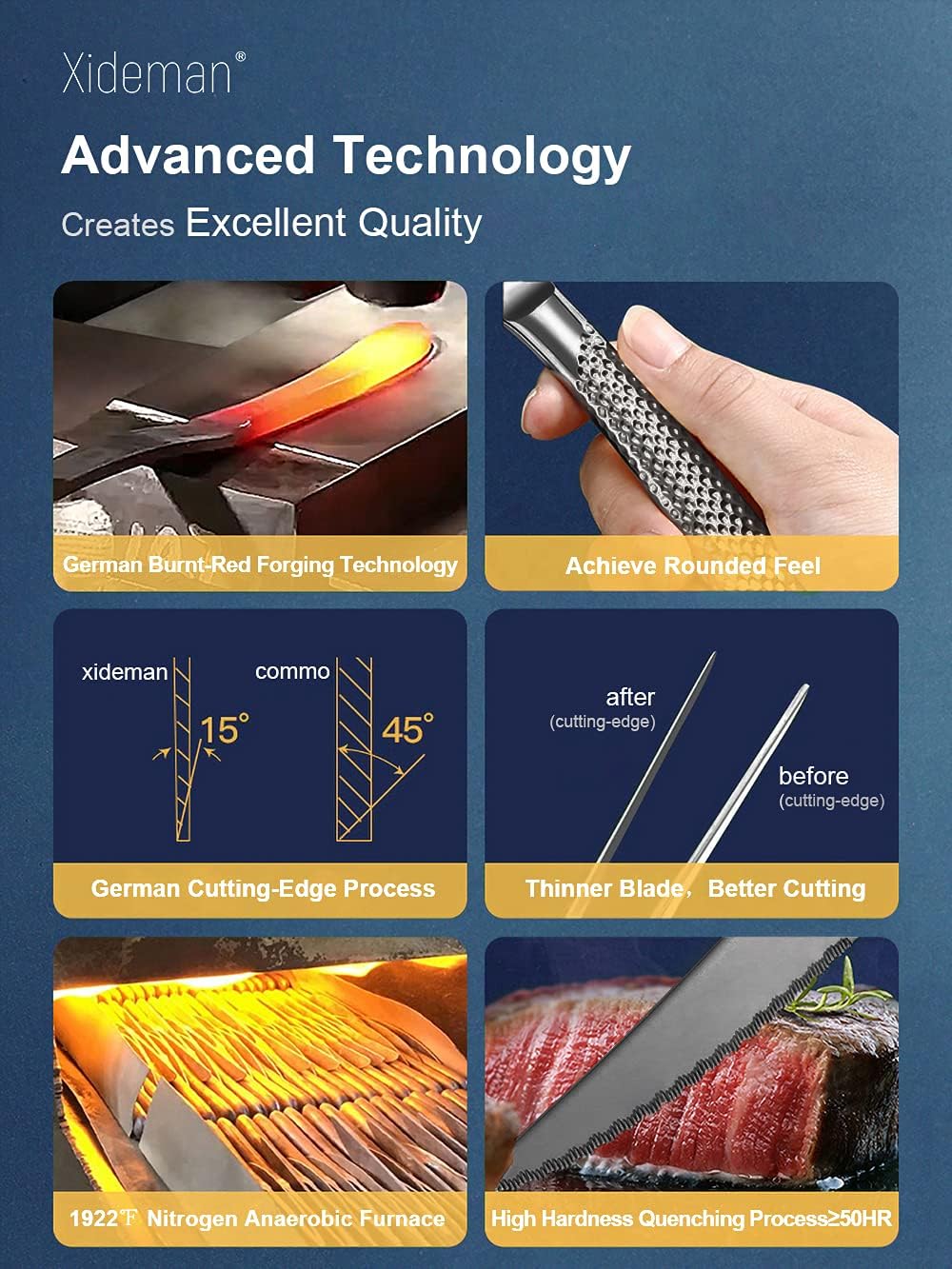 16-Piece Modern Black Hammered Silverware Set with Ultra Sharp 2-IN-1 Serrated Knives, 18/10