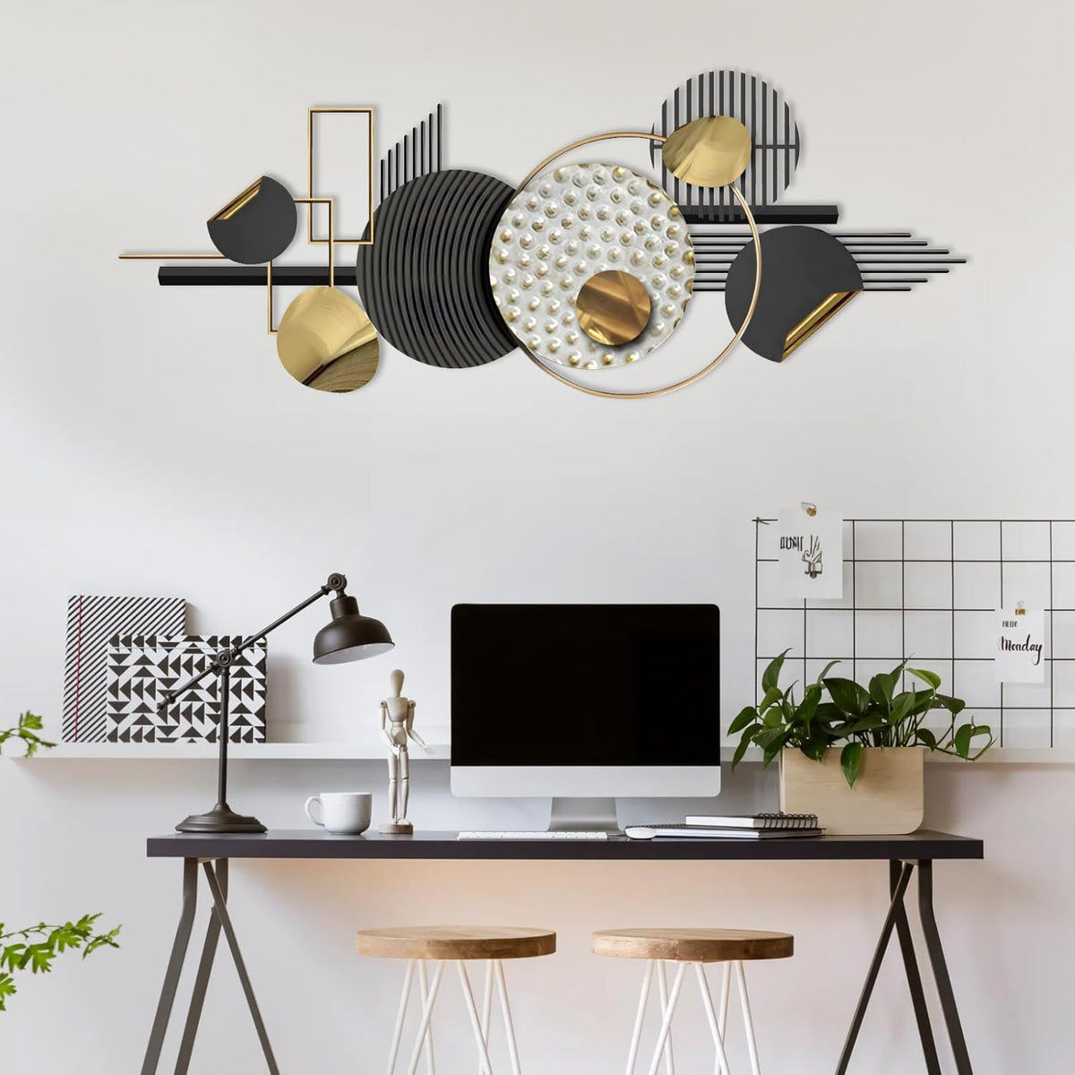 Lucky Monet Large Wall Decor for Living Room, Modern Metal Wall Art, 3D Textured Geometric Wall
