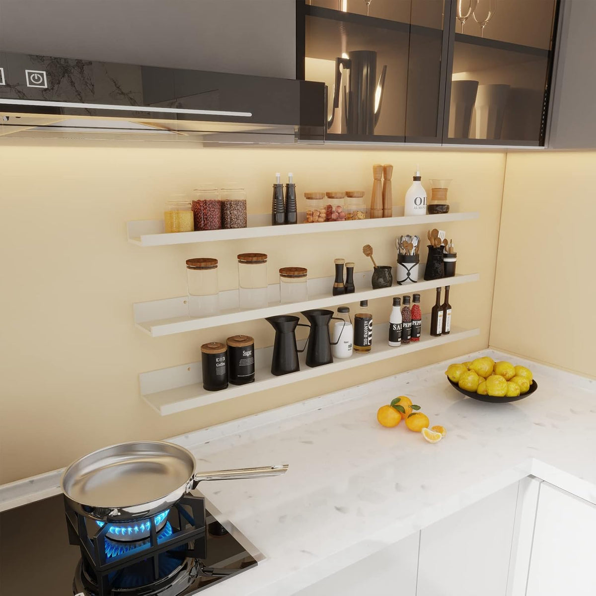 Giftgarden 47 Inch Floating Shelves for Wall Creamy White Beige Wood-Grain, Long Picture Ledge