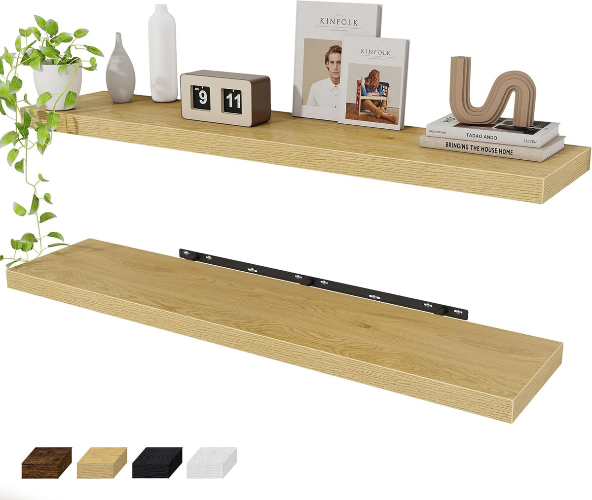 Floating Shelves Wall Shelf 48 Inch, 9.3 Inch Deep Floating Shelf for Wall, Farmhouse Black Wood