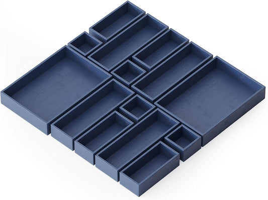 SpaceAid 14-Piece Bamboo Drawer Organizer Storage Boxes Set, Wood Tray Junk Drawer Organizers