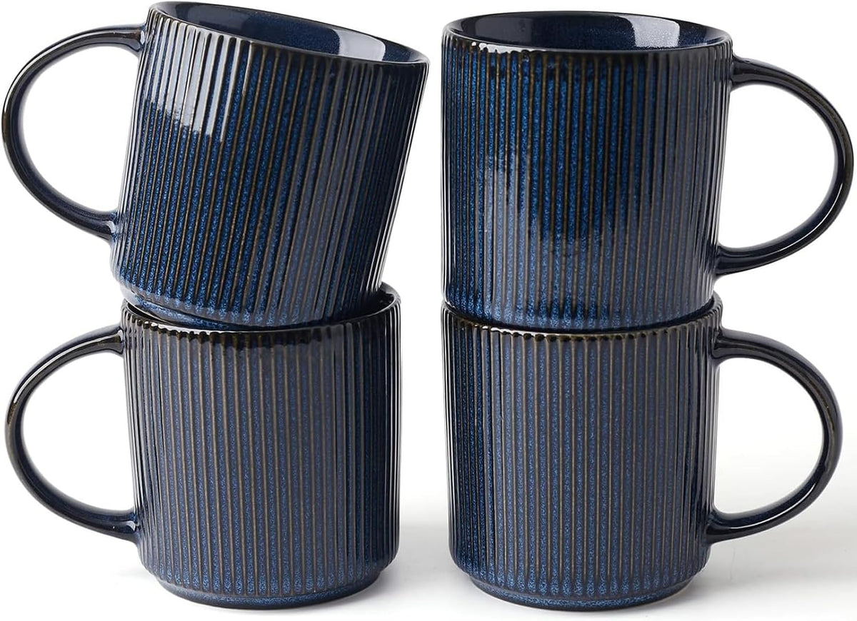 famiware Coffee Mug Set for 4, Star 12 oz Catering Mugs Cup Set with Handle for Coffee, Tea, Cocoa