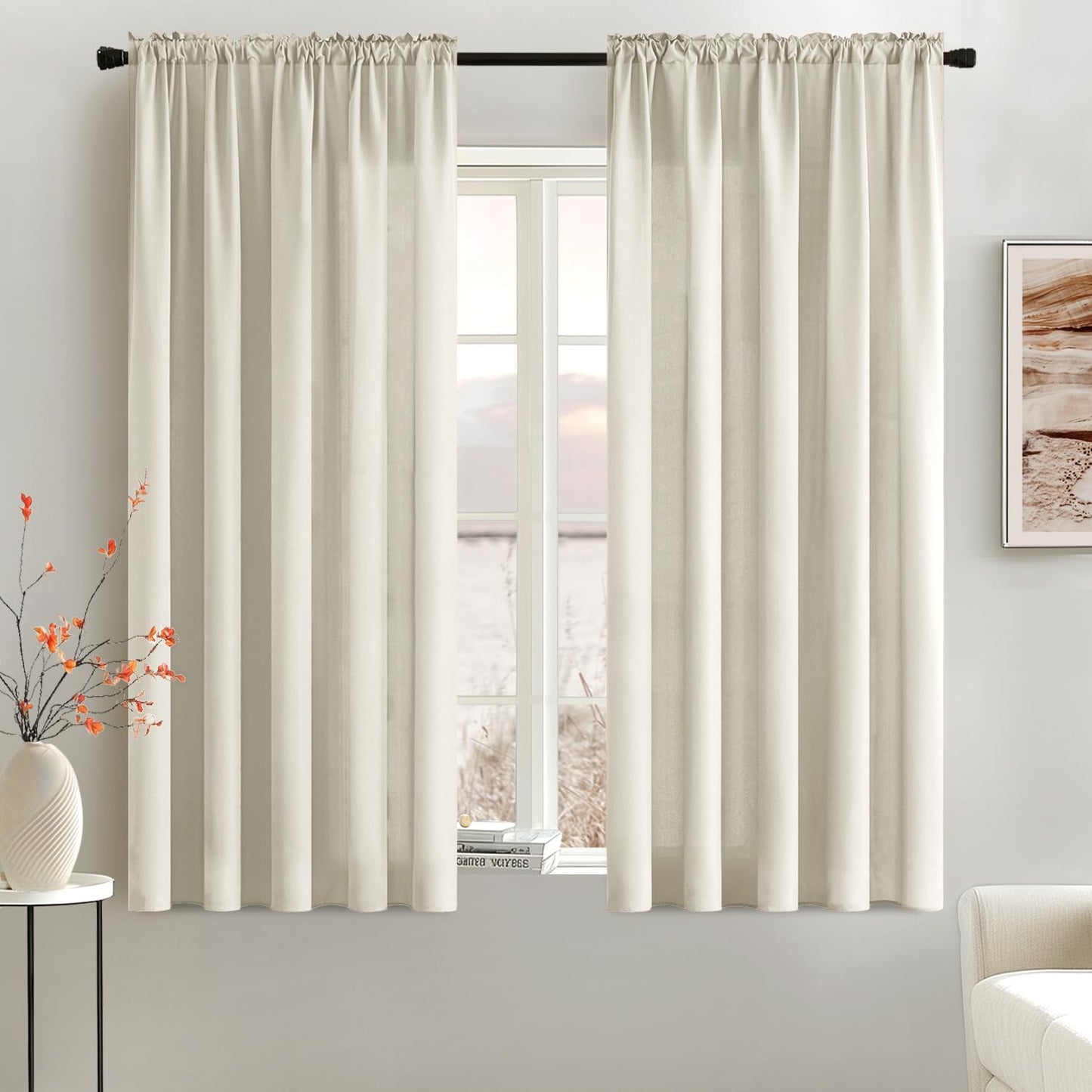 MIULEE Ivory Privacy Sheer Curtains That Let Light in 63 Inches Long Non-See-Through Semi Sheer