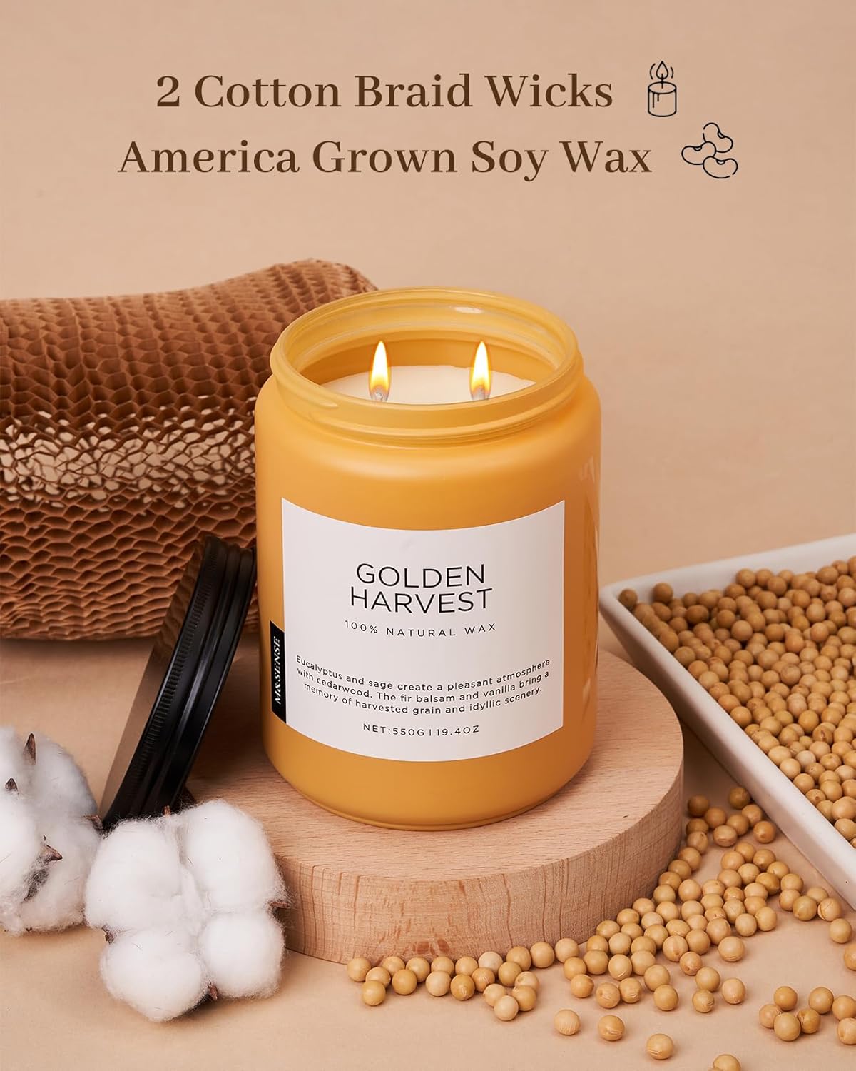 M&SENSE Fall Harvest Scented Candles, 19.4oz 110 Hours Large Natural Soy Long Lasting Slow Burning