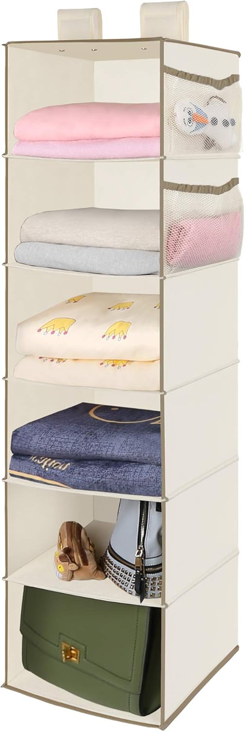 MAX Houser 6 Tier Shelf Hanging Closet Organizer, Closet Hanging Shelf with 2 Widen Straps for