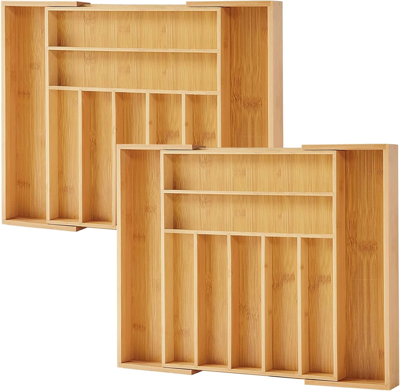 Bamboo Drawer Organizer, 2 Pack - Expandable Silverware Organizer & Utensil Drawer Organizer