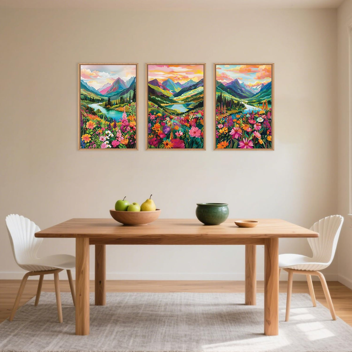 Celestdeco Wildflower Blossom Framed Canvas Wall Art Set, Colorful Flowers Painting, Abstract