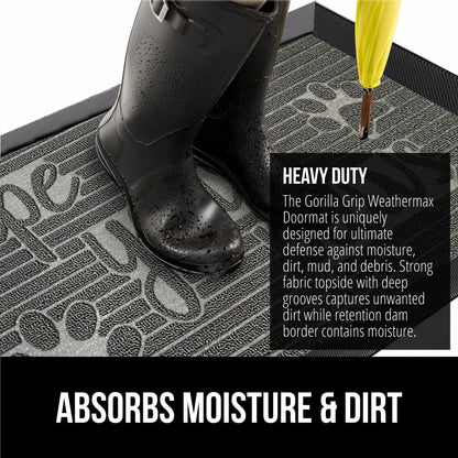 GORILLA GRIP 100% Waterproof All-Season WeatherMax Doormat US Designed Natural Rubber, Stain and