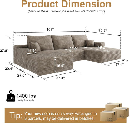 108" Sectional Couches for Living Room Modern Modular Sofa with L-Shape Couchs Upholstered Boneless